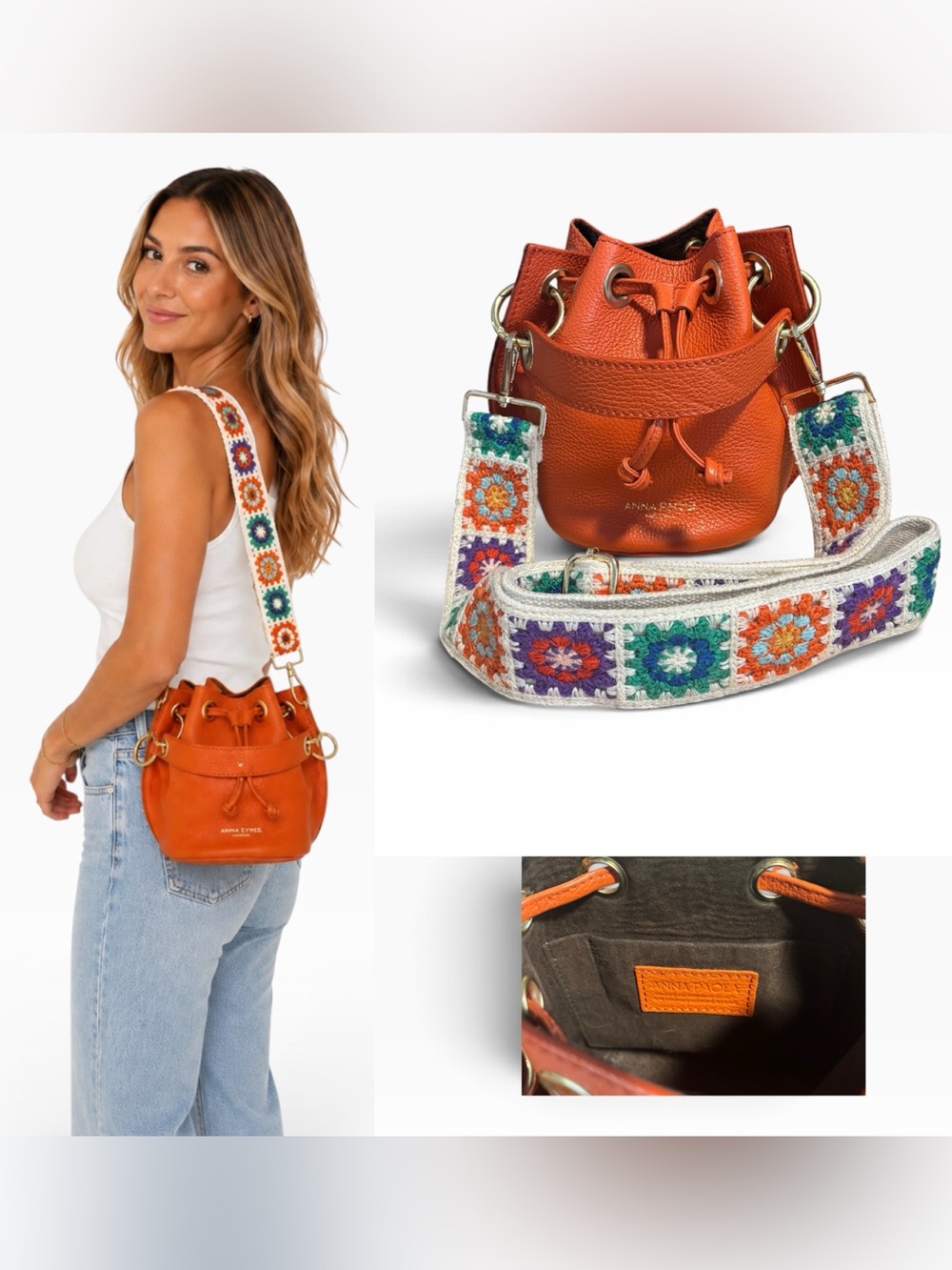 Anna Paola Mini Red Orange Leather Bucket Bag